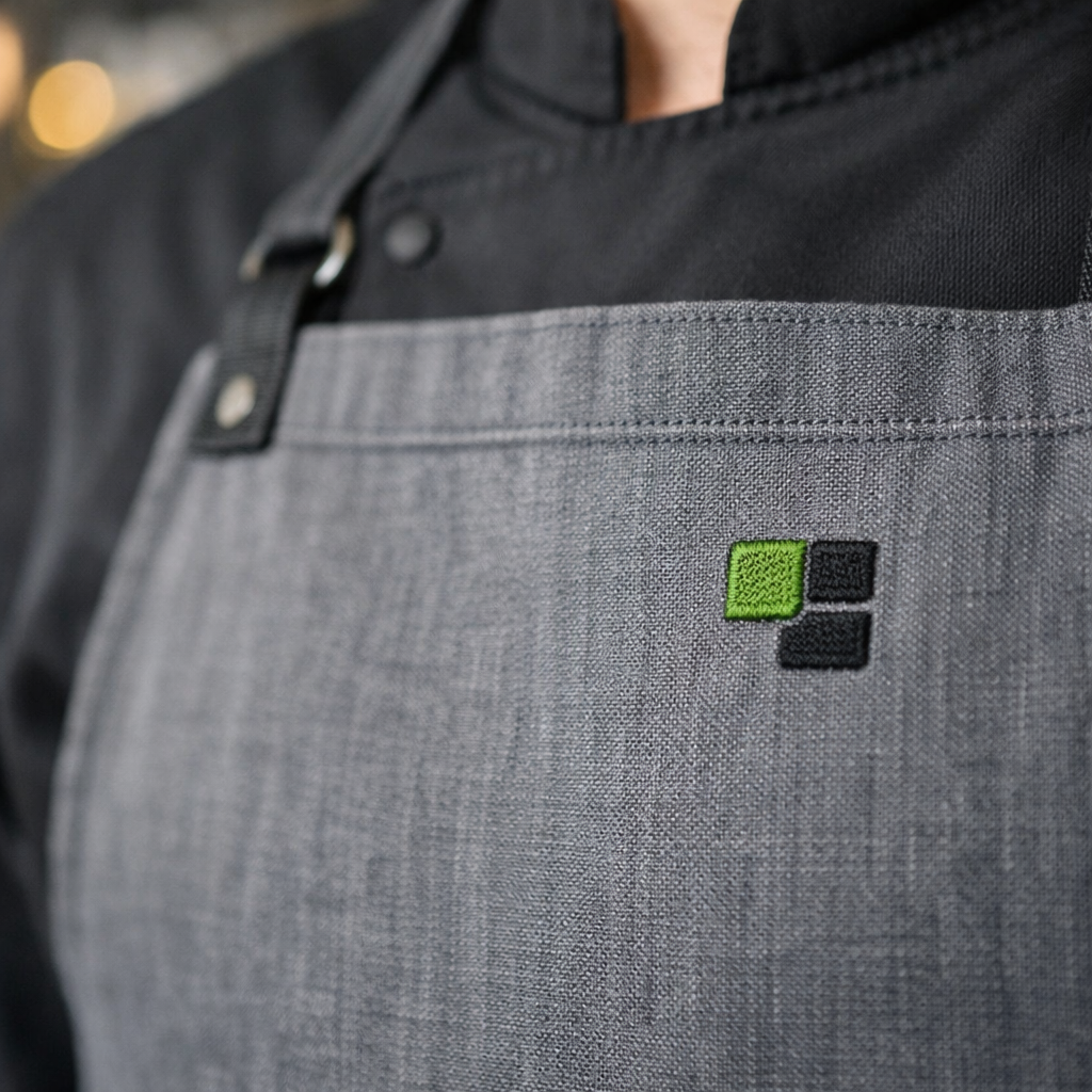 Graue Kochschürze mit gesticktem Logo